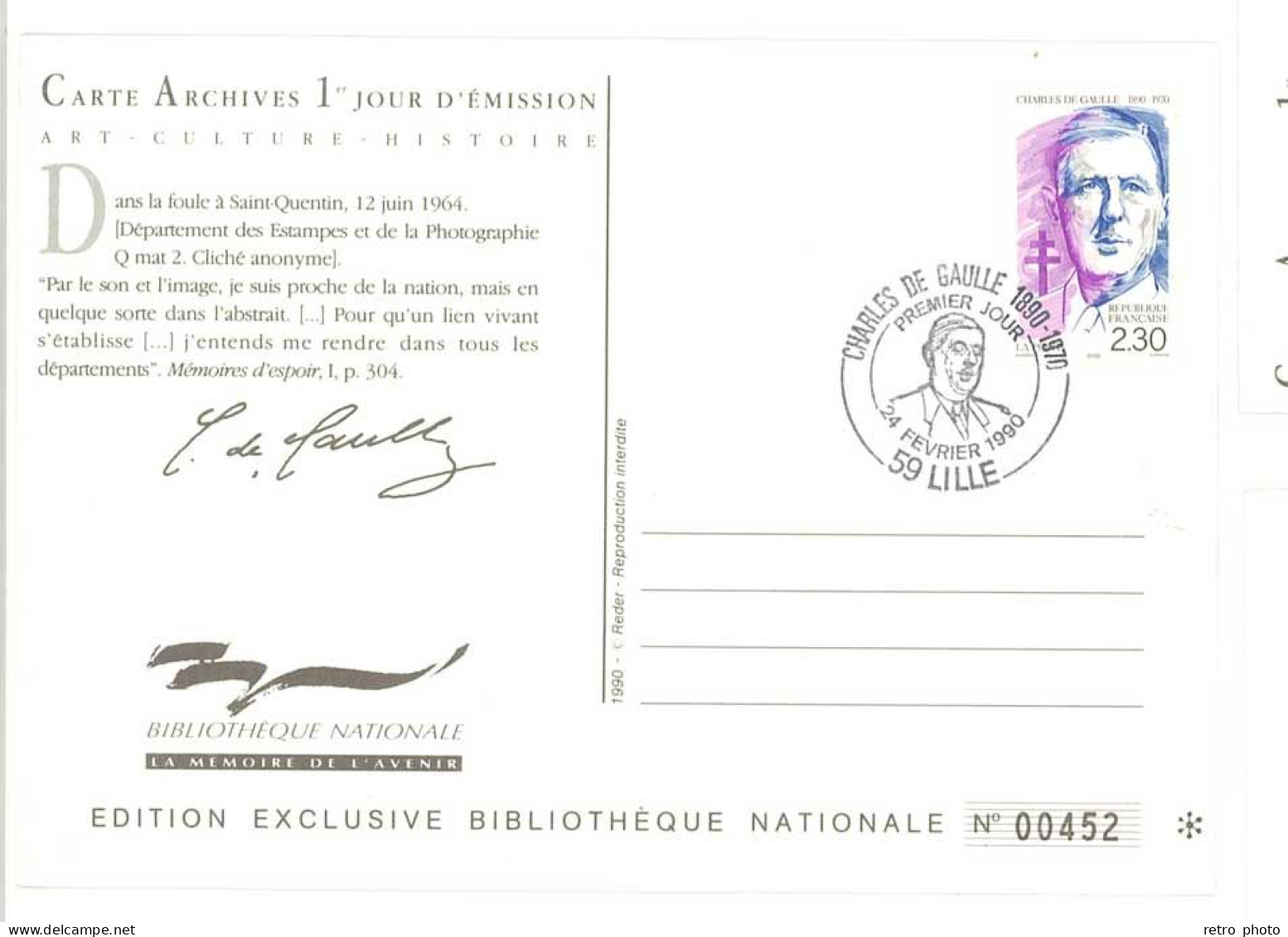 Cpm Carte Archives 1er Jour D'Emission - Charles De Gaulle ( Tirage Limité )  (PHIL) - Altri & Non Classificati