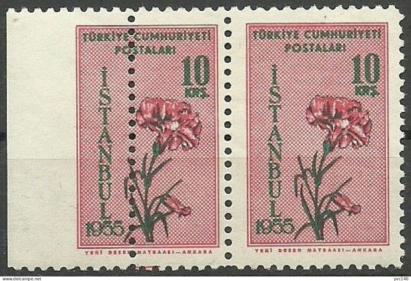 Turkey; 1955 Istanbul Spring And Flower Festivity 10 K. ERROR "Shifted Perf." - Unused Stamps