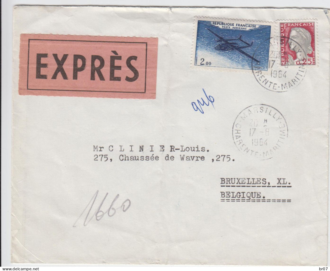 CHARENTE MARITIME ENV 1964 MARSILLY TARIF EXPRES SCANS RECTO ET VERSO - 1961-....