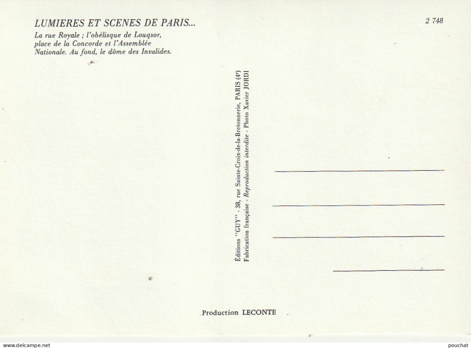 OP Nw33-(75) PARIS - RUE ROYALE : L' OBELISQUE , PLACE DE LA CONCORDE ET ASSEMBLEE NATIONALE - PHOTO JORDI - 2 SCANS - Arrondissement: 08