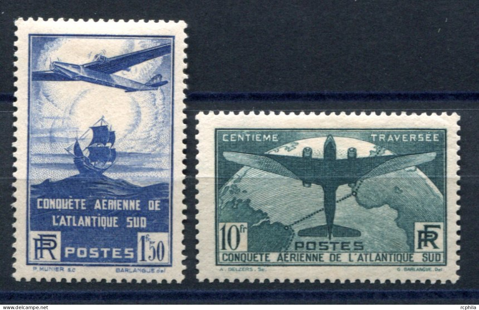 RC 27587 FRANCE COTE 395€ N° 320 / 321 TRAVERSÉE DE L'ATLANTIQUE SUD NEUF * MH TB - Unused Stamps