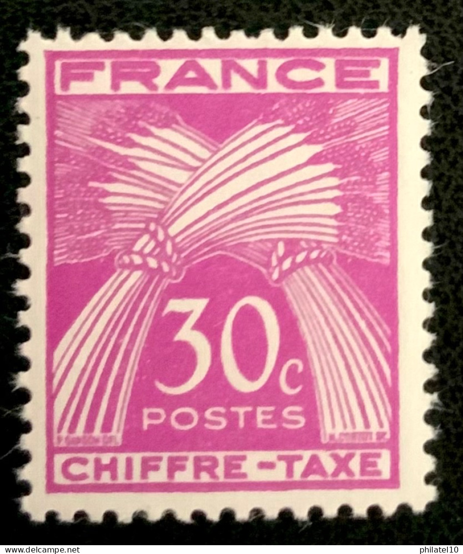 1943 FRANCE N 68 CHIFFRE TAXE 30c TYPE GERBES DE BLÉ - NEUF** - 1859-1959 Mint/hinged