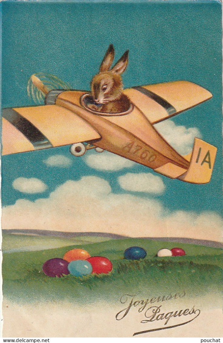 OP Nw36- " JOYEUSES PAQUES " - LAPIN AVIATEUR SURVOLANT UN CHAMP D' OEUFS COLORES - Pascua