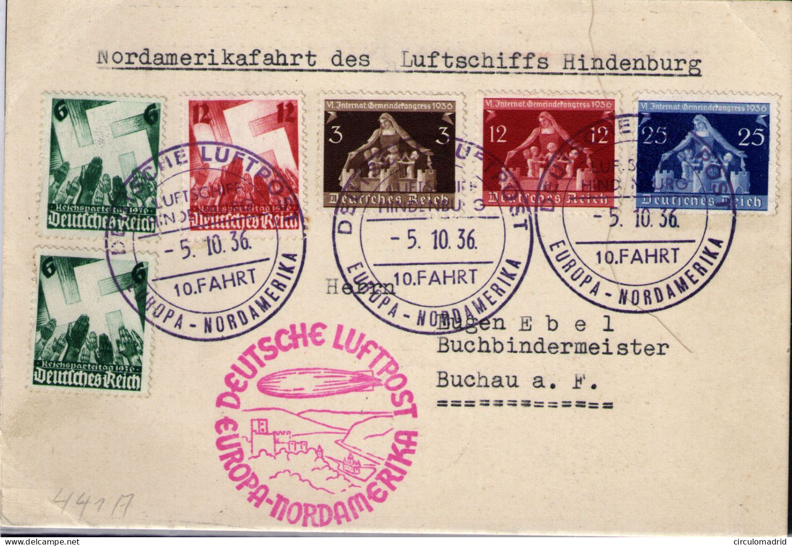 Alemania III Reich  Nº 573,575/76, 580/81. Año 1936 - Briefe U. Dokumente
