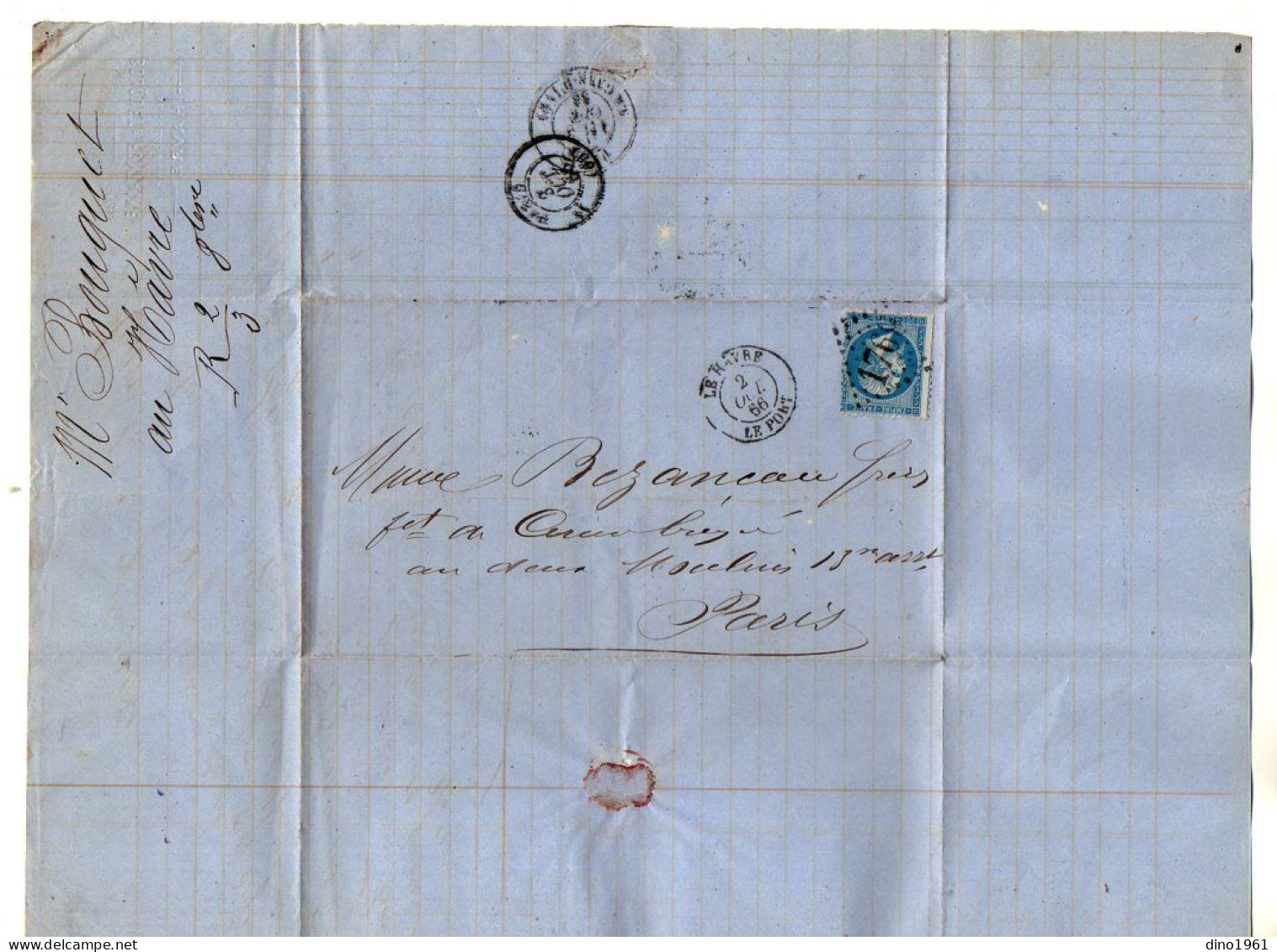 TB 4793 - 1866 - LAC - Lettre De M. BOUQUET à LE HAVRE / Le Port Pour M. BEZANCEAU à PARIS - 1849-1876: Classic Period