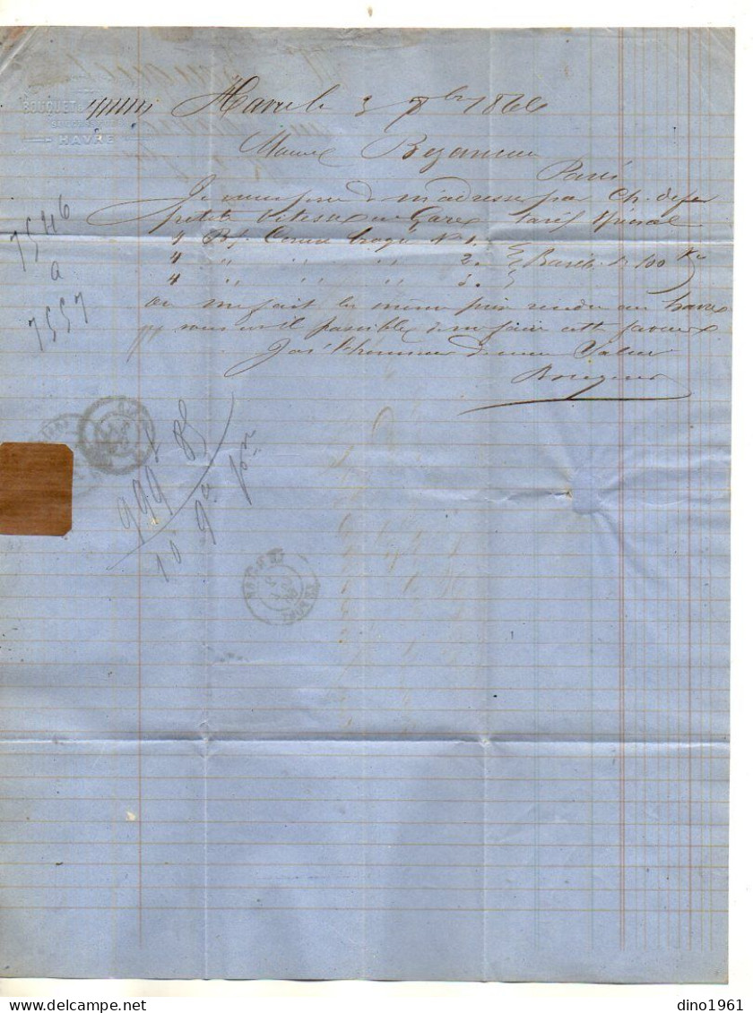 TB 4793 - 1866 - LAC - Lettre De M. BOUQUET à LE HAVRE / Le Port Pour M. BEZANCEAU à PARIS - 1849-1876: Klassik