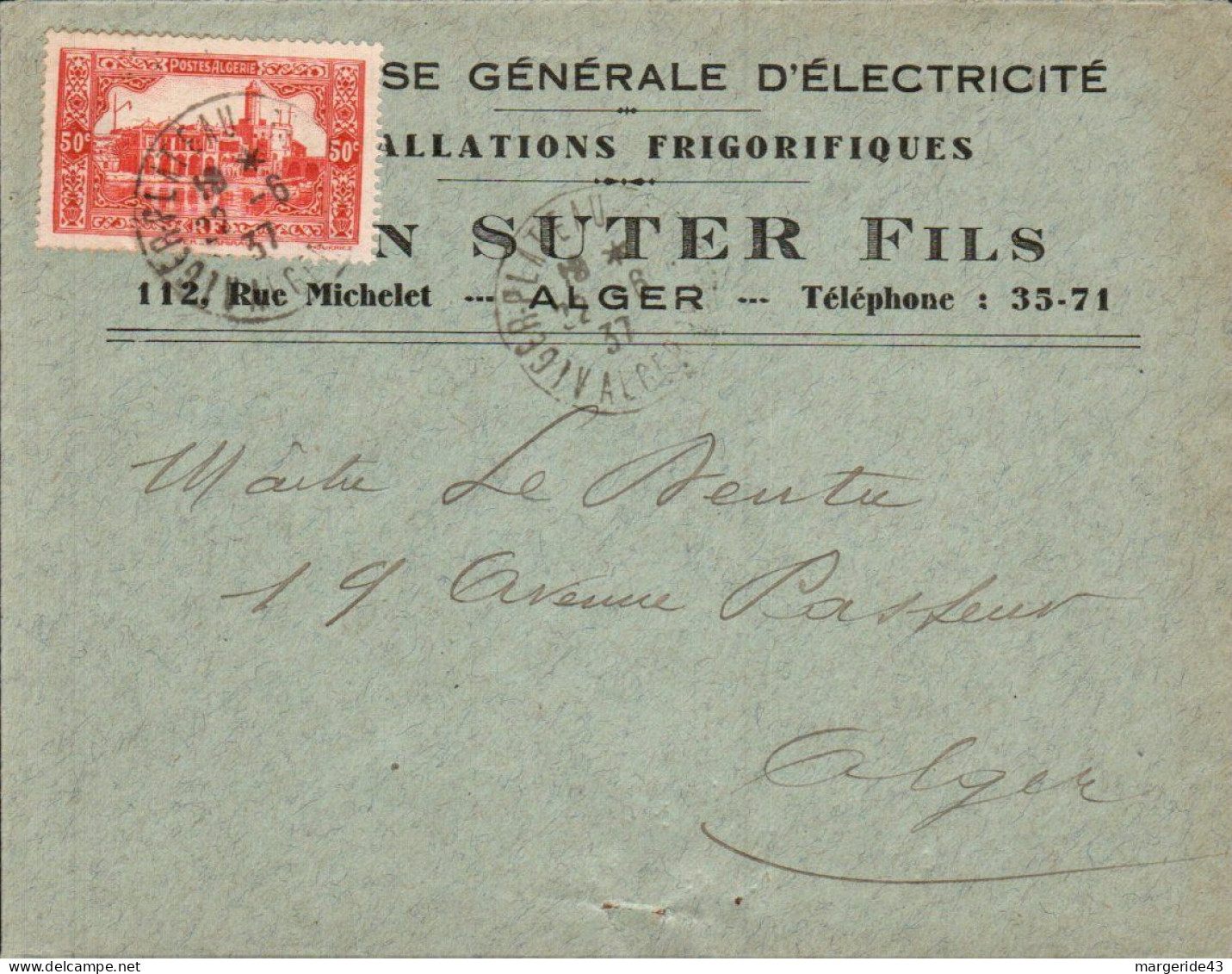 ALGERIE SEUL SUR LETTRE A EN TETE DE ALGER POUR LA FRANCE 1937 - Cartas & Documentos
