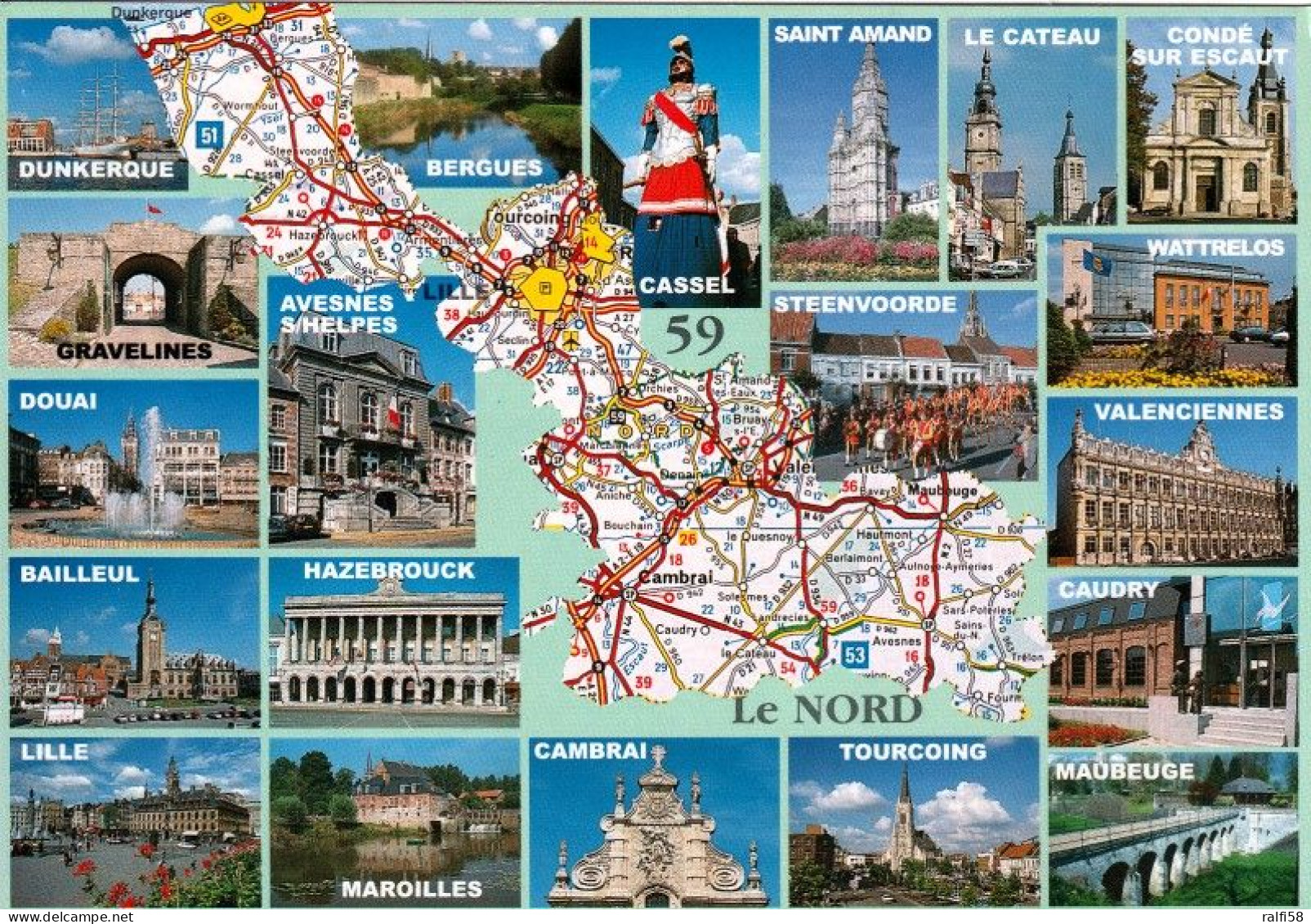 1 Map Of France * 1 Ansichtskarte Mit Der Landkarte - Département Nord - Ordnungsnummer 59 * - Cartes Géographiques