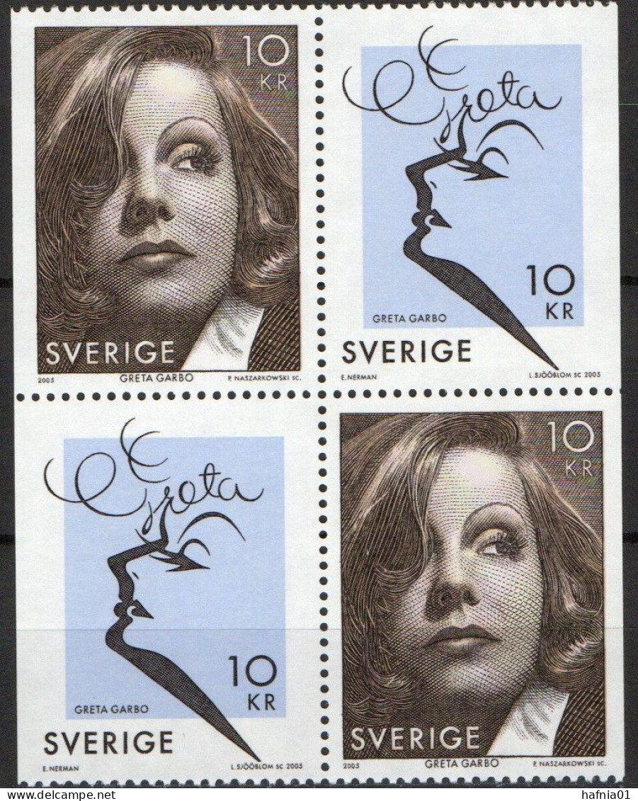 Lars Sjööblom. Sweden 2005. 100 Anniv Greta Garbo. Michel 2485 - 2486, 4-block . MNH. - Blocks & Kleinbögen