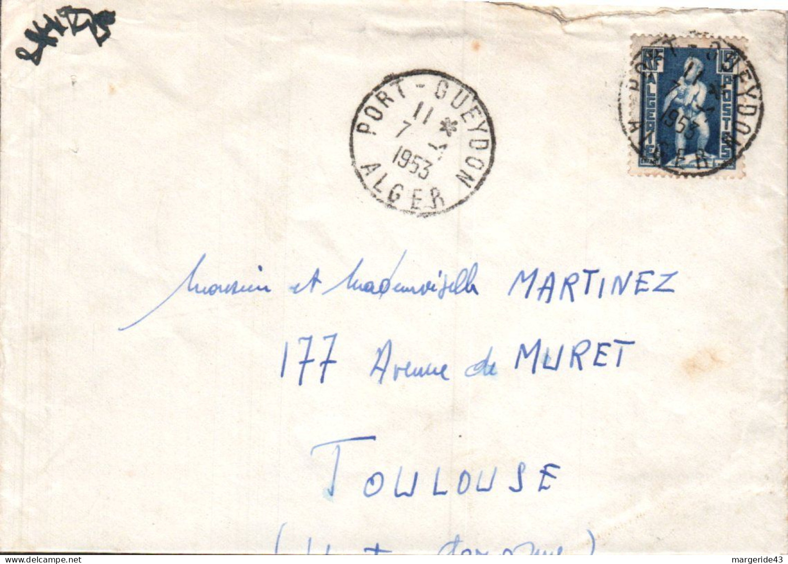 ALGERIE SEUL SUR LETTRE A EN TETE DE PORT GUEYDON  POUR LA FRANCE 1953 - Cartas & Documentos