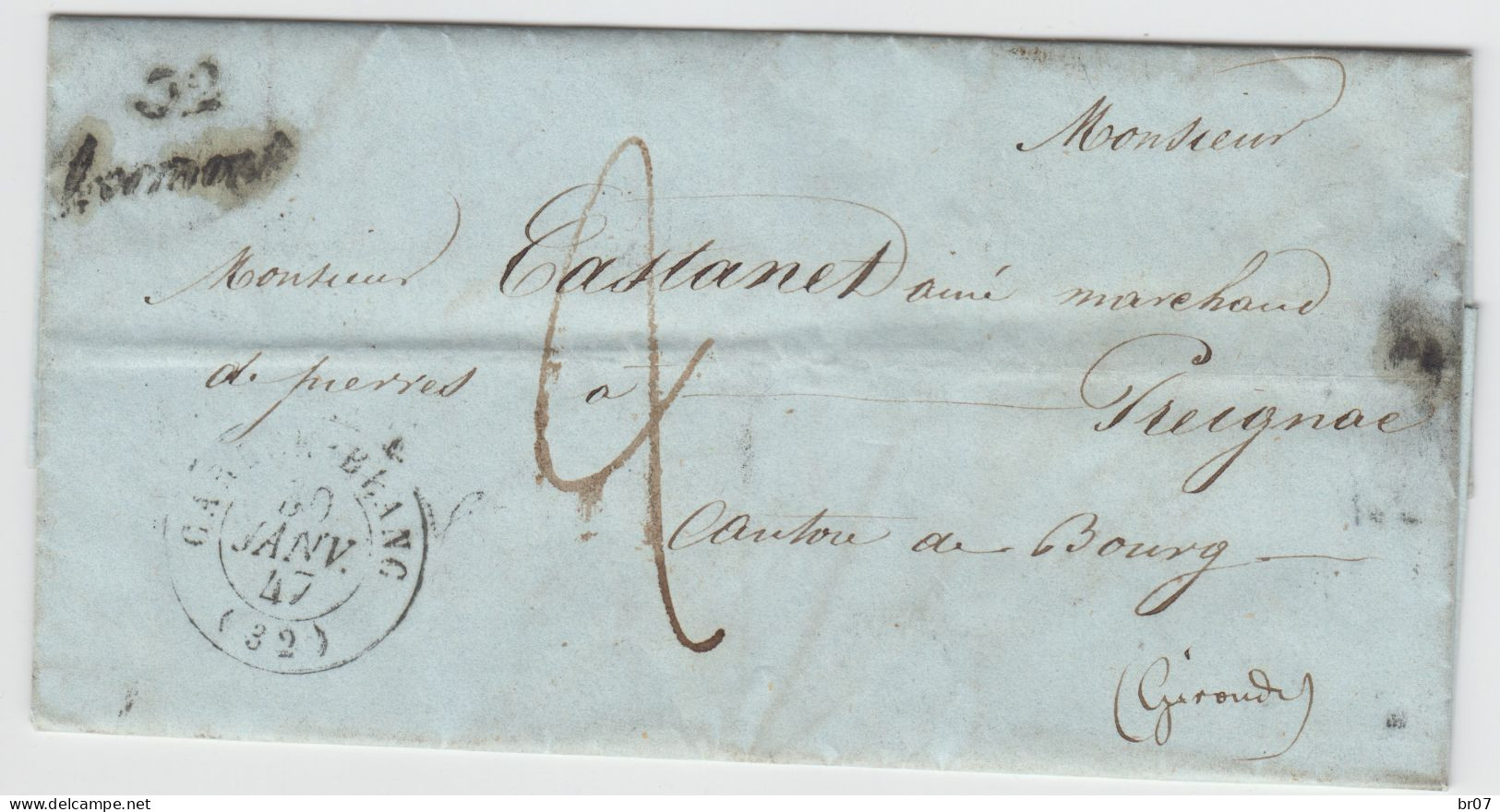 GIRONDE LAC 1847 CURSIVE 32/ Lormont + T15 CARBON BLANC - 1801-1848: Vorläufer XIX