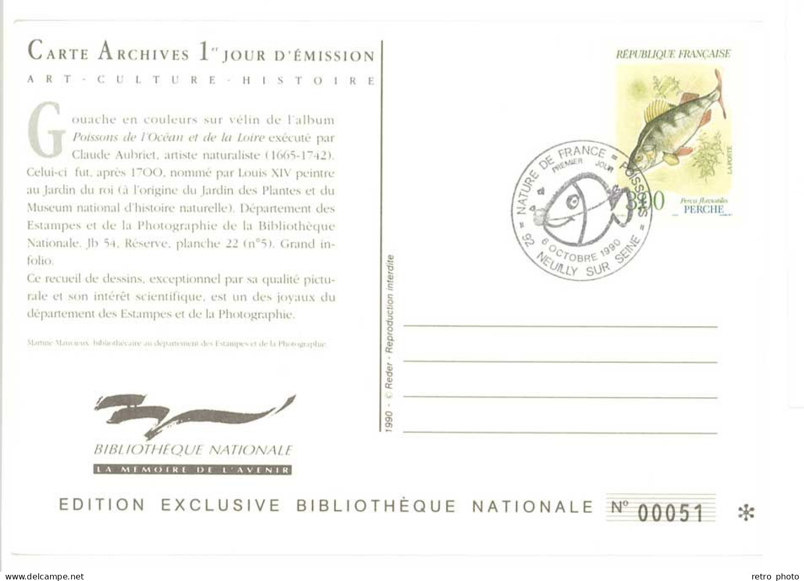 Cpm Carte Archives 1er Jour D'Emission - Poissons De L'Océan, Perche  ( Tirage Limité)  (PHIL) - Sonstige & Ohne Zuordnung