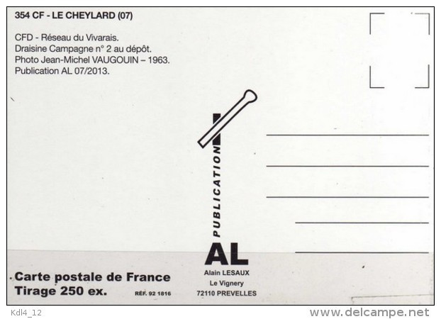 AL 354 - Draisine Campagne N° 2 Au Dépôt - LE CHEYLARD - Ardèche 07 - CFD Vivarais - Le Cheylard