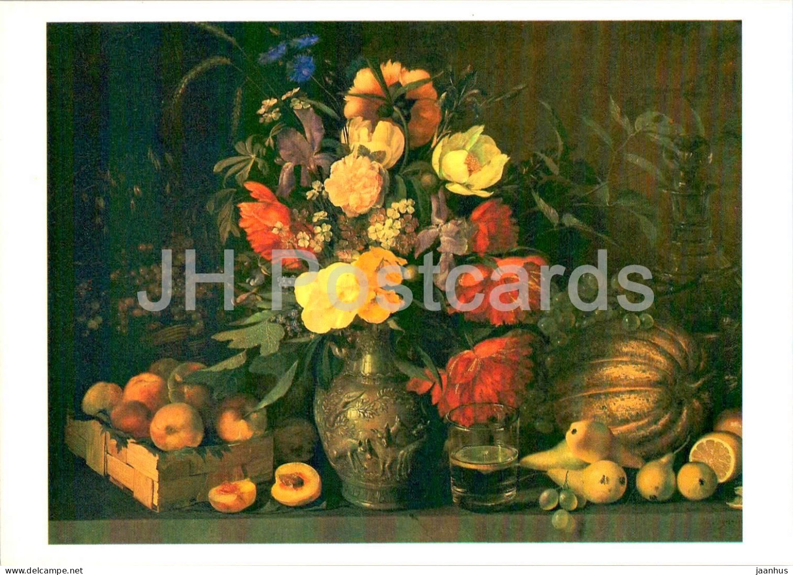 Painting By I. Khrutsky - Still Life - Flowers And Fruits - Peach - Pear - Russian Art - 1981 - Russia USSR - Unused - Malerei & Gemälde