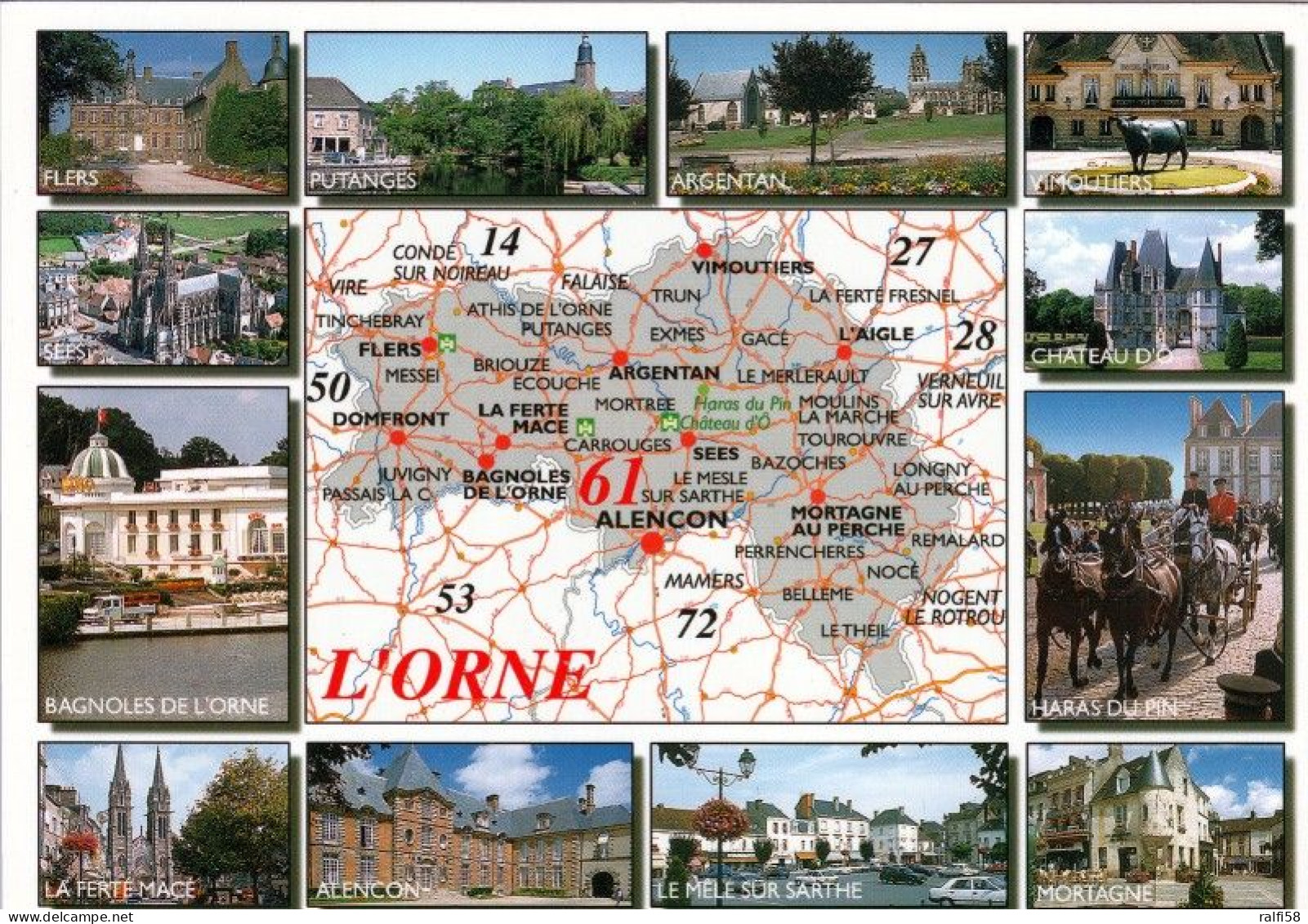 1 Map Of France * 1 Ansichtskarte Mit Der Landkarte - Département Orne - Ordnungsnummer 61 * - Landkarten