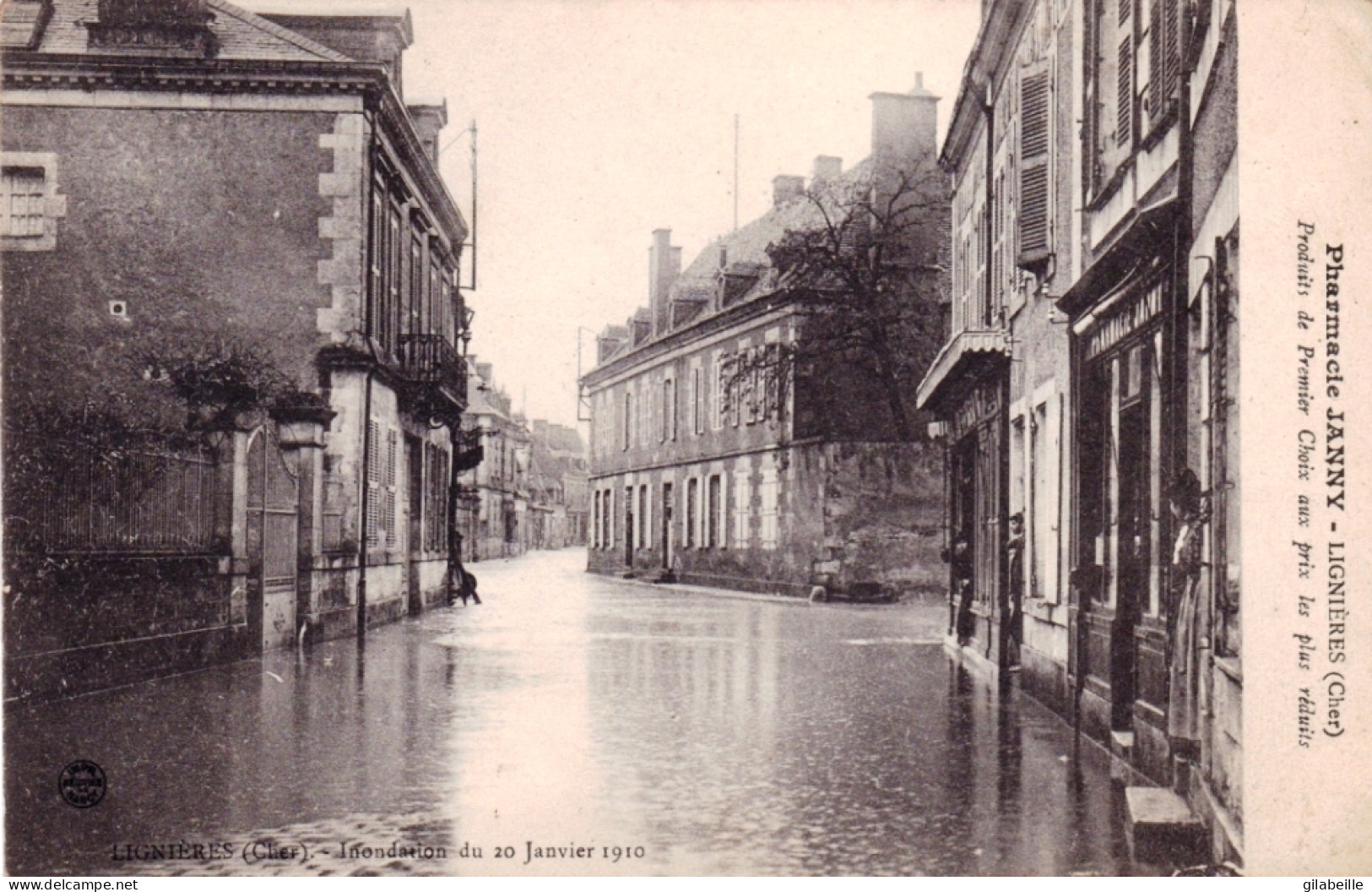 18 - Cher - LIGNIERES -   Inondation Du 20 Janvier 1910. Pharmacie Janny - Autres & Non Classés