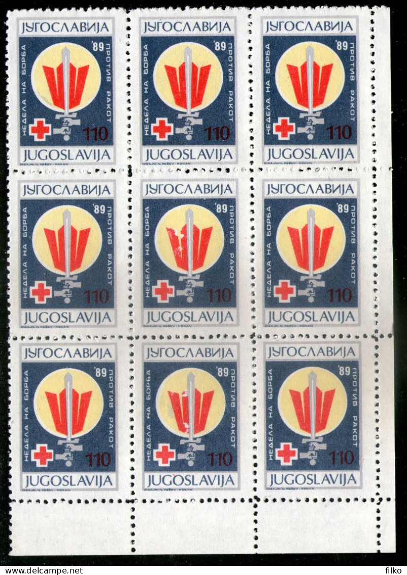 Yugoslavia 1989,Charity Stamps Red Cross Cancer For Macedonia Block Of 9,Mi#21 MNH MNH * *,,as Scan - Ungebraucht