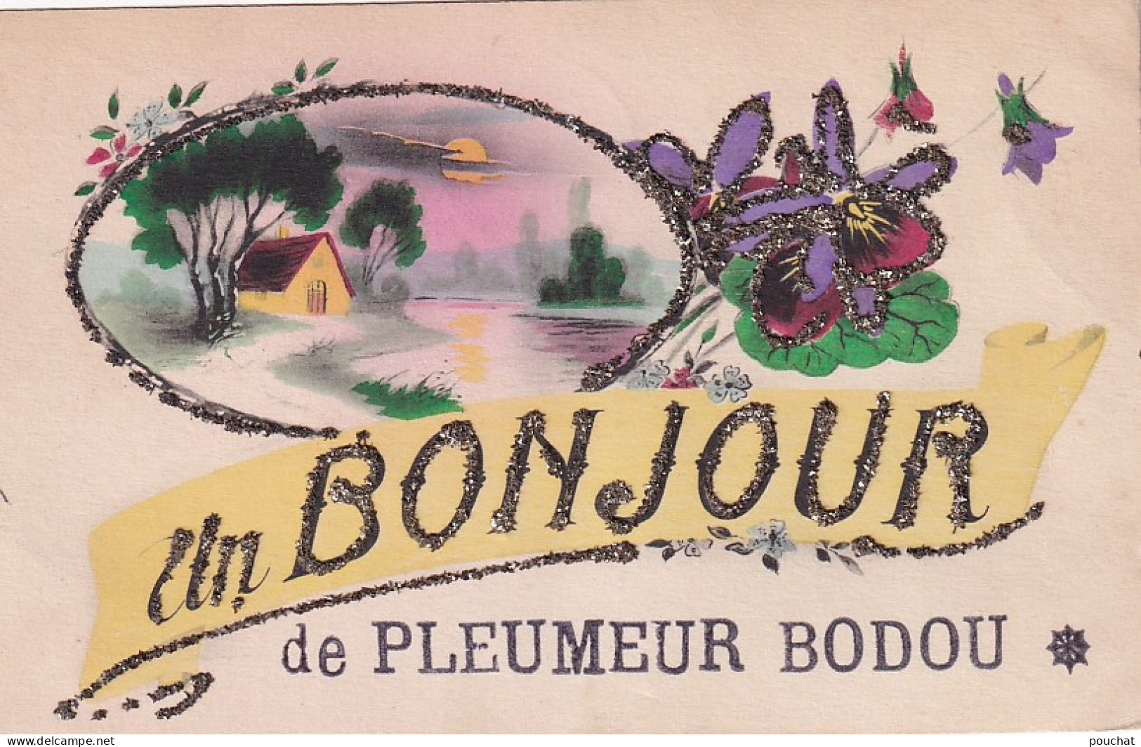 OP 43-(22) UN BONJOUR DE PLEUMEUR BODOU - CARTE FANTAISIE AVEC BRILLANTS - Pleumeur-Bodou