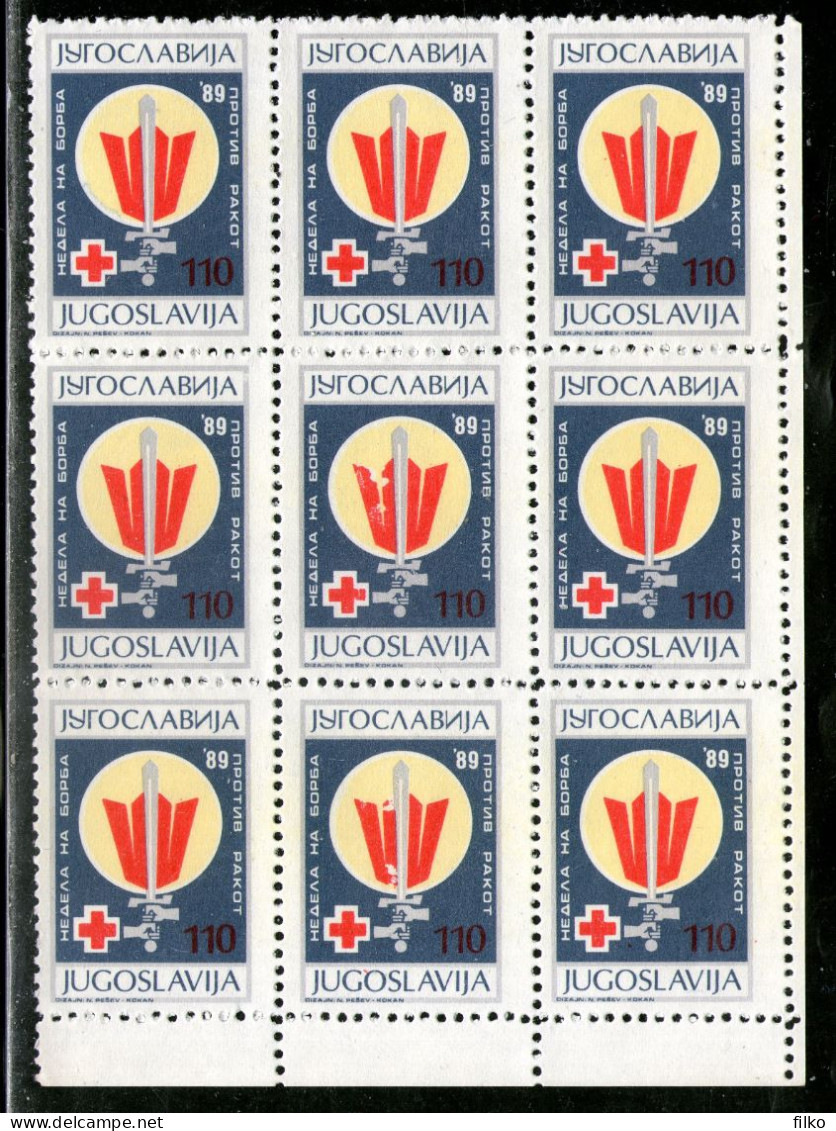 Yugoslavia 1989,Charity Stamps Red Cross Cancer For Macedonia Block Of 9,Mi#21 MNH MNH * *,,as Scan - Ongebruikt