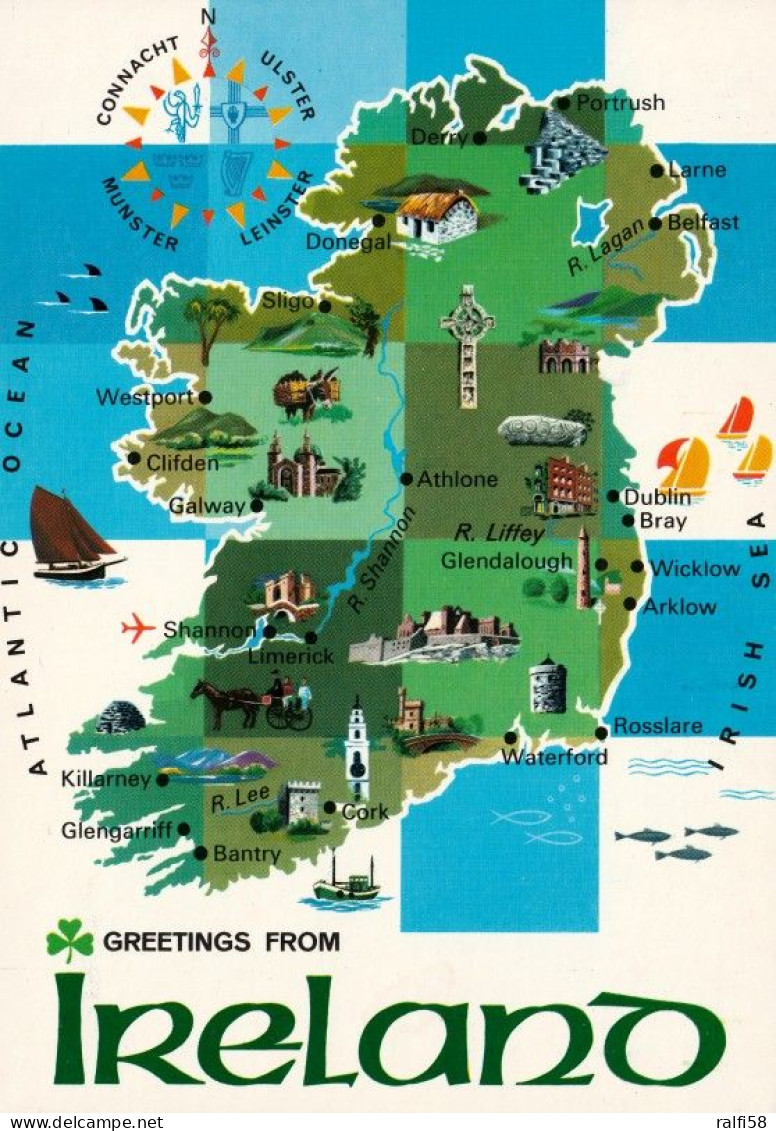 1 Map Of Ireland * 1 Ansichtskarte Mit Der Landkarte Von Irland * - Carte Geografiche