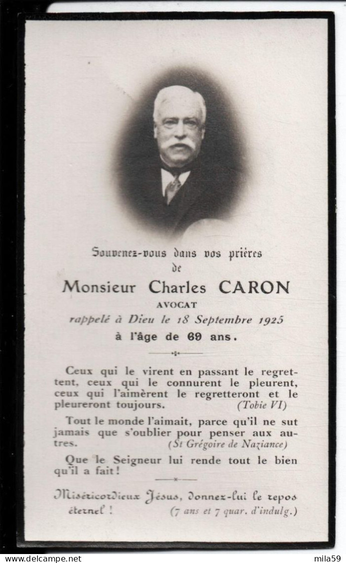 Souvenir De Charles Caron, Avocat, Décédé Le 18 Septembre 1925. - Godsdienst & Esoterisme