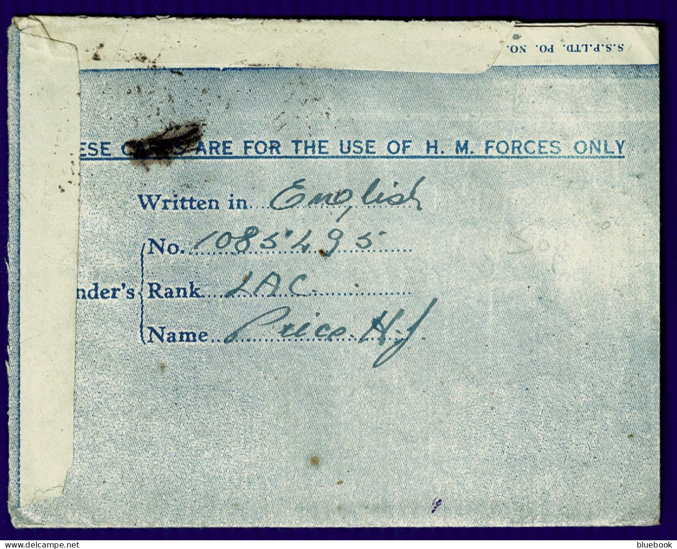 Ref 1646 - WWII RAF Censored India Airletter - R.A.F. Post South East Asia Postmark - Airmail