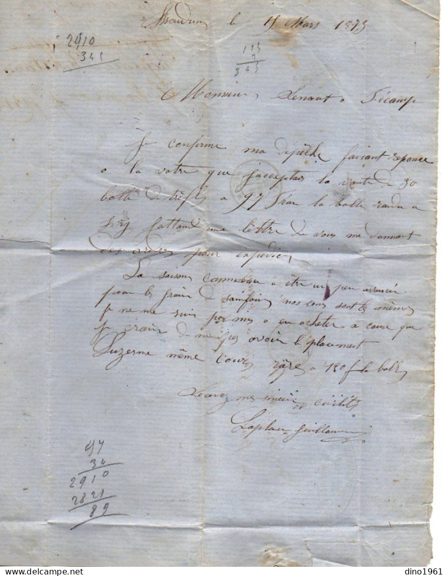 TB 4794 - 1873 - LAC - Lettre De M. LAPLACE GUILLAUME, Négociant à ISSOUDUN / MP PARIS A PERIGUEUX Pour FECAMP - 1849-1876: Période Classique