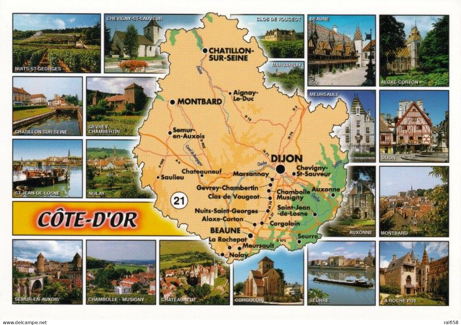 1 Map Of France * 1 Ansichtskarte Mit Der Landkarte - Département Côte-d'Or- Ordnungsnummer 21 * - Cartes Géographiques