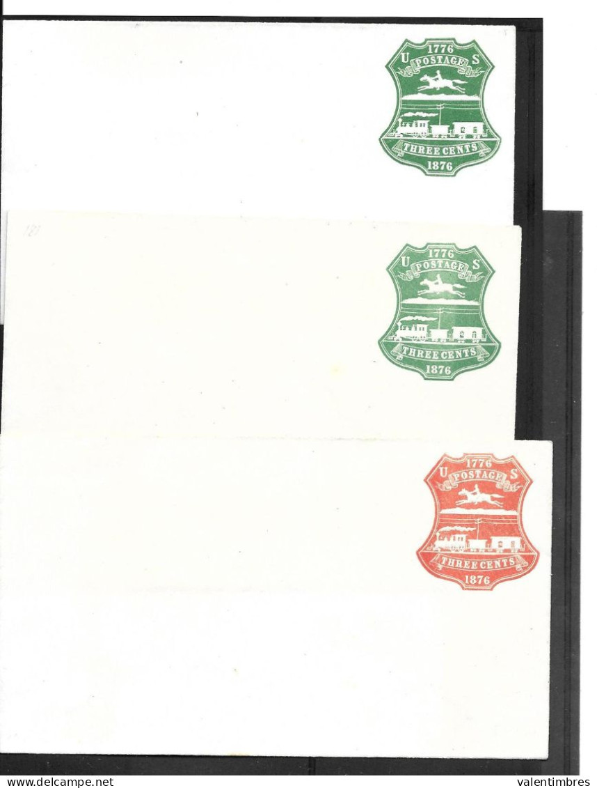 Etats Unis USA 3 Entiers Postaux (enveloppes De 1876 Cheval Train Locomotive  Centenaire Poste - Altri & Non Classificati