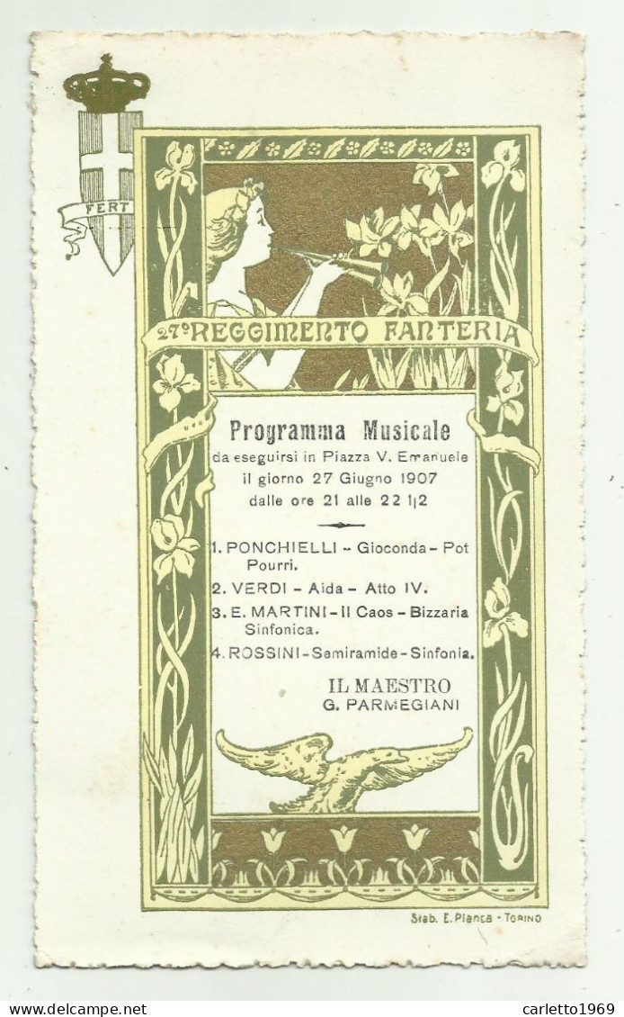 27 REGGIMENTO FANTERIA PROGRAMMA MUSICALE 1907 CON ILLUSTRAZIONE ART NOVEAU - CM.16,5X9,5 - Programas