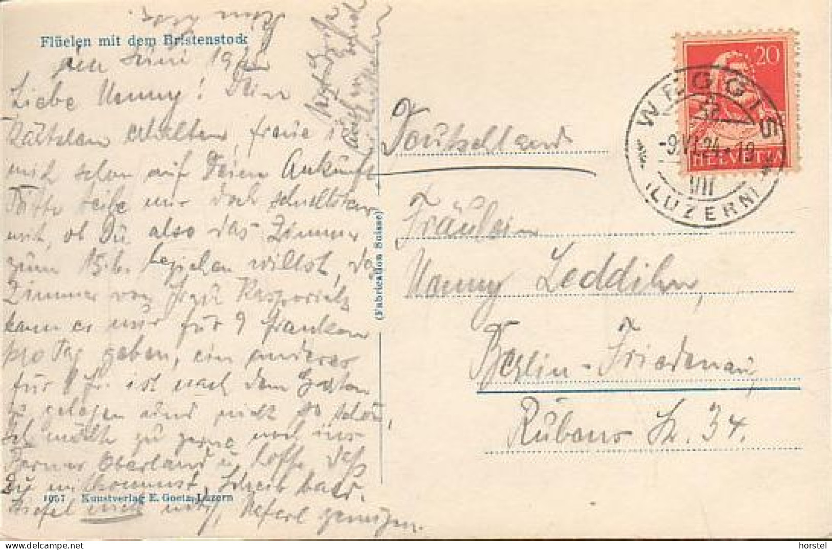 Schweiz - 6454 Flüelen - Alte Ortsansicht Mit KIrche Und Bristenstock - Nice Stamp (1924) - Flüelen