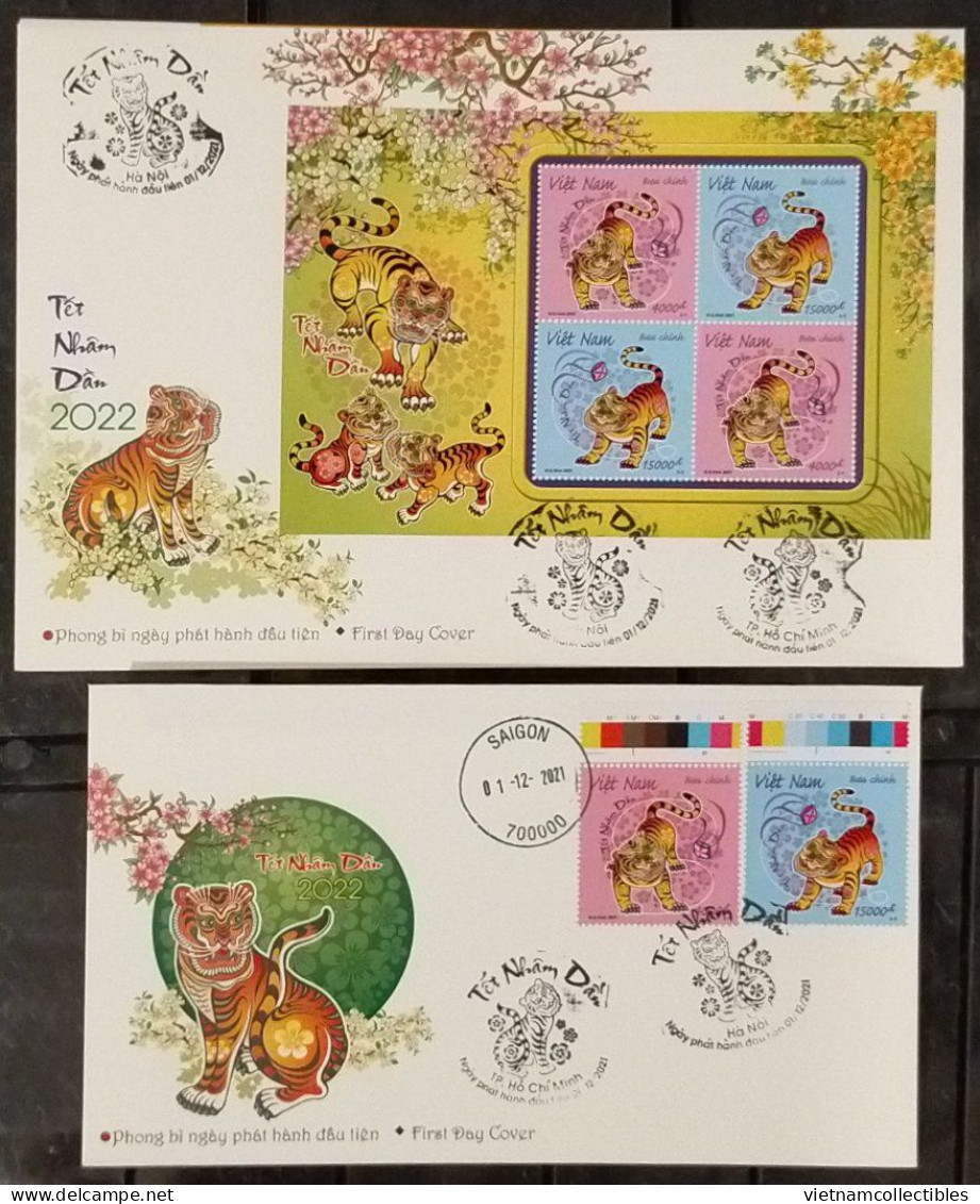 FDC Vietnam Viet Nam With Perf Stamps & Souvenir Sheet 2021 : New Year Of Tiger 2022 / Zodiac (Ms1152) - Viêt-Nam