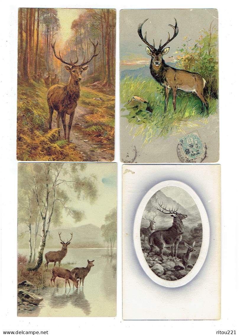 Lot 4 Cpa - Illustration - Cerf Biche FORET - Gaufrée - Sonstige & Ohne Zuordnung