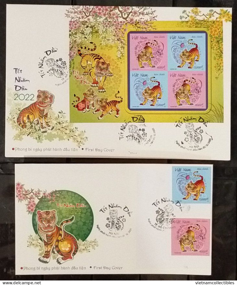 FDC Vietnam Viet Nam With Imperf Stamps & Souvenir Sheet 2021 : New Year Of Tiger 2022 / Zodiac (Ms1152) - Viêt-Nam