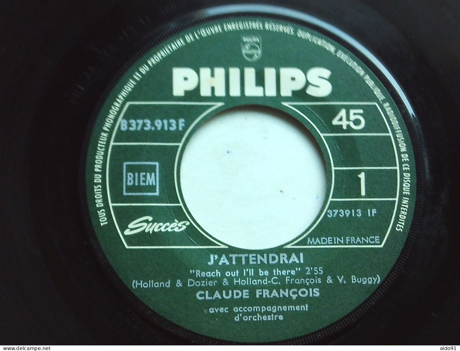 (Claude Francois - 1966) - Disque PHILIPS - B 373.913 F - 2 Titres  " J'attendrai Et Miss Felicity Gray " - Otros - Canción Francesa