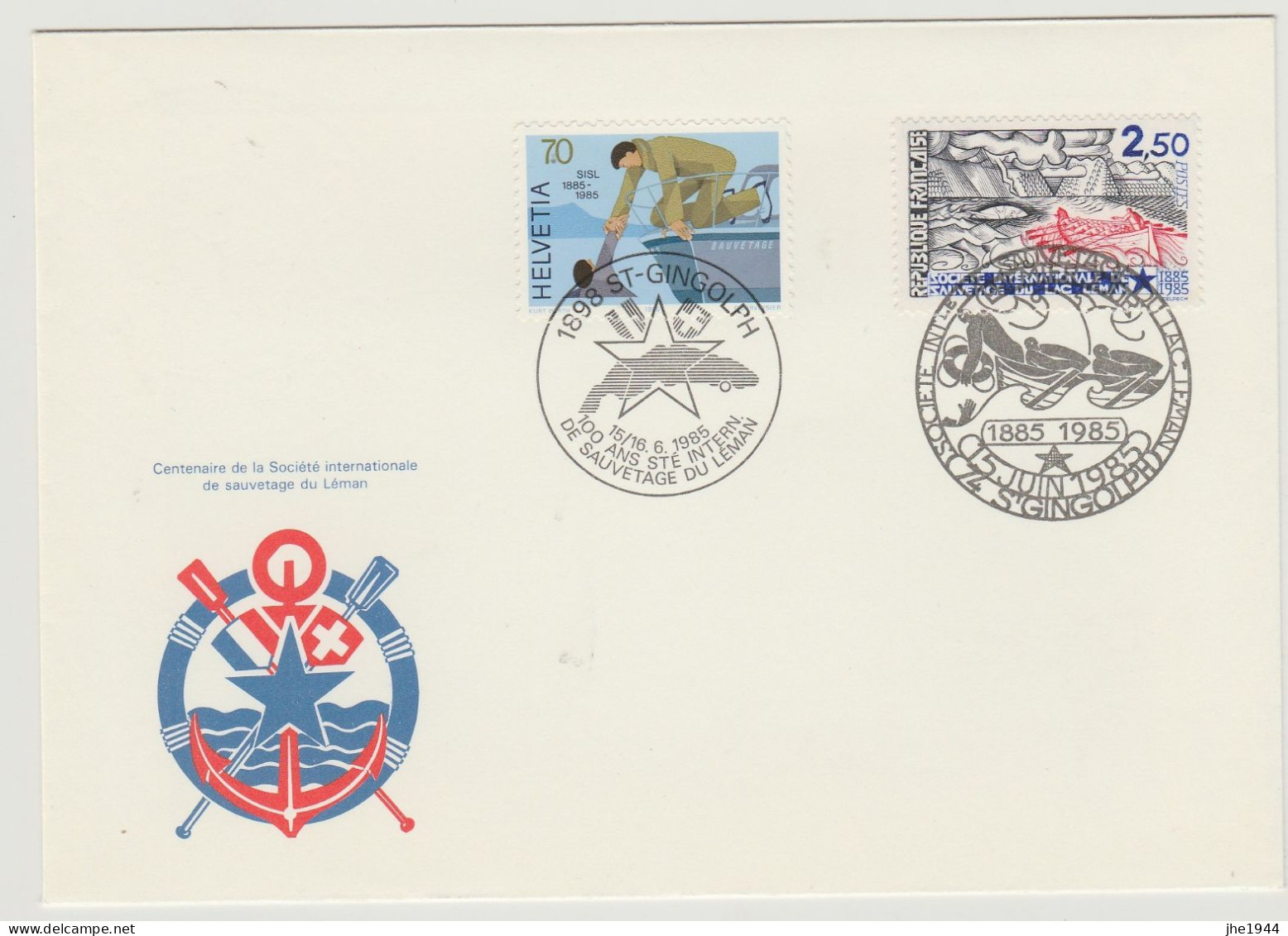France Divers Enveloppe Centenaire Sté Inter. Sauvetage Lac Léman - Documents Of Postal Services