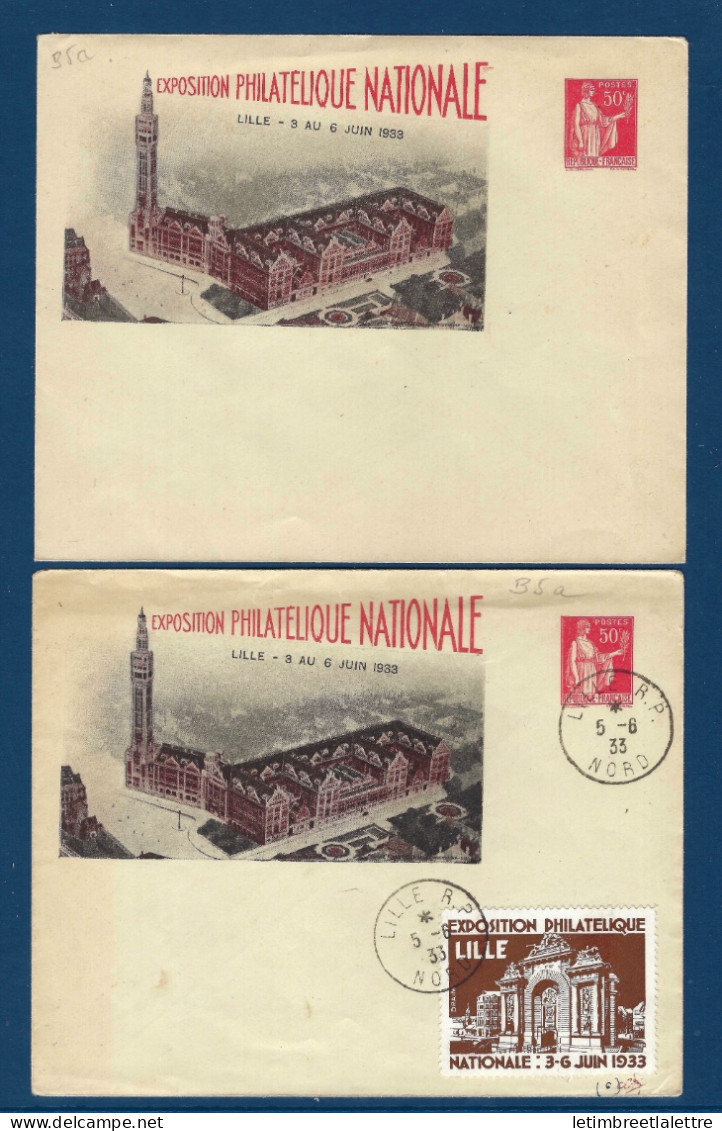 France - Entier Postal - Enveloppe B 5 A - Neuve Et Oblitéré Avec Vignette De L'exposition Philatélique De Lyon - 1933 - Standaardpostkaarten En TSC (Voor 1995)