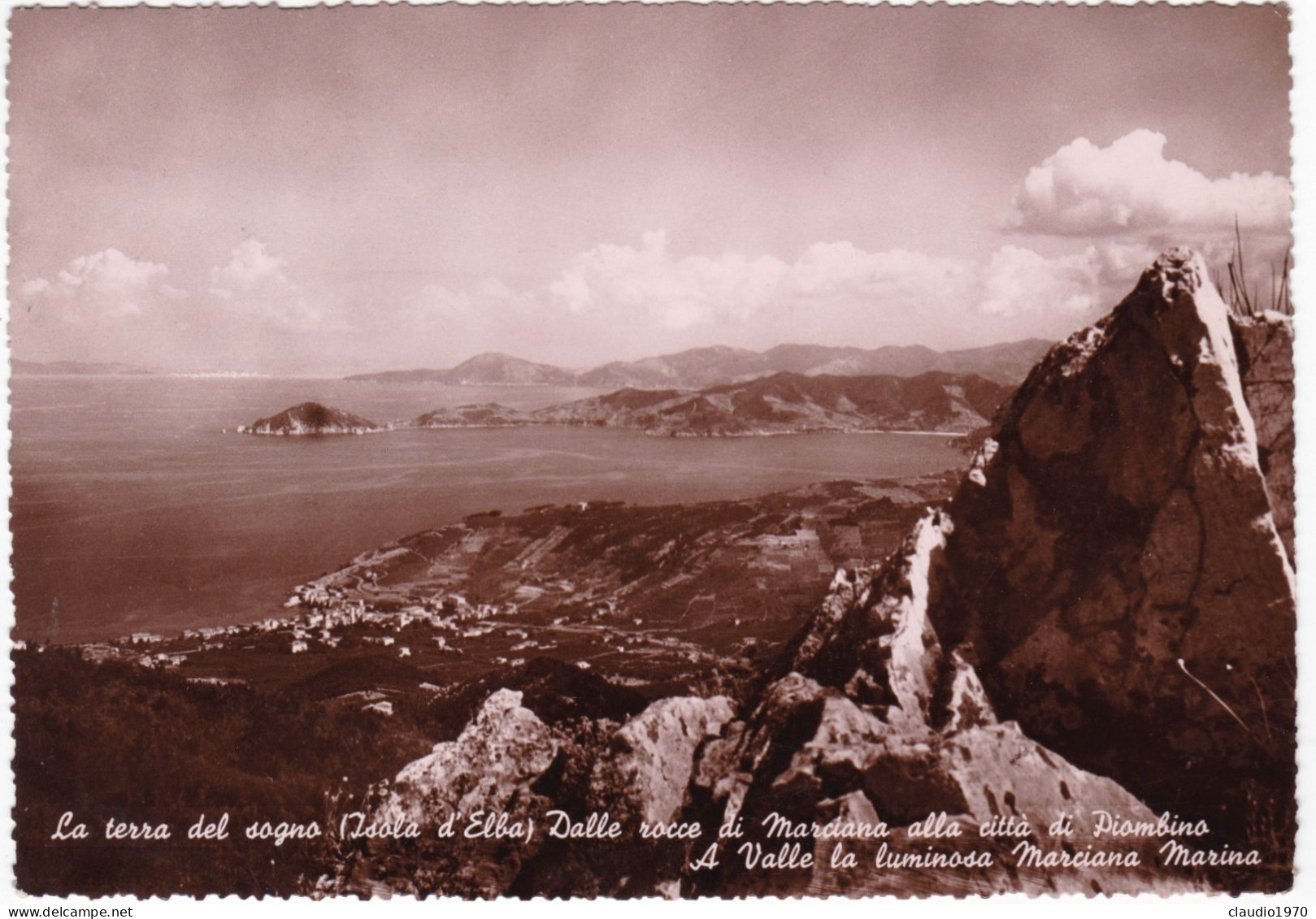 ISOLA D' ELBA (LIVORNO) - CARTOLINA - DALLE ROCCE DI MARCIANA ALLA CITTA' DI PIOMBINO - VG PER MILANO - 1949 - Livorno