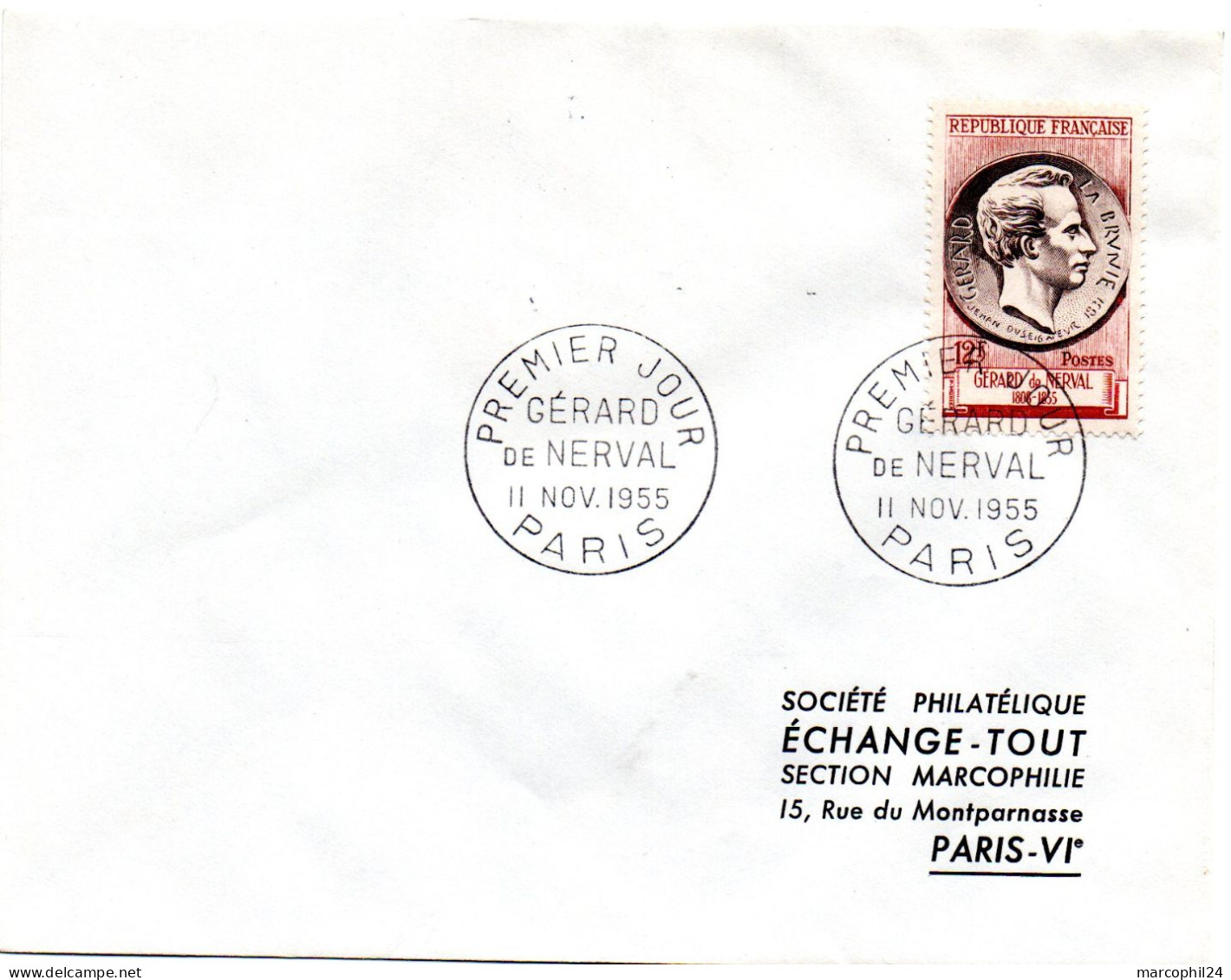 ECRIVAIN / Gérard DE NERVAL = 75 PARIS 1956 = CACHET PREMIER JOUR N° 1043 Sur ENVELOPPE ENTIERE - Ecrivains