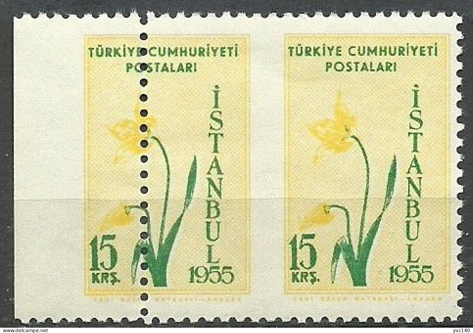 Turkey; 1955 Istanbul Spring And Flower Festivity 15 K. ERROR "Shifted Perf." - Ongebruikt