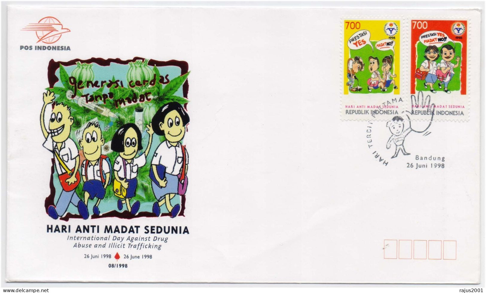 International Day Against Drug Abuse, Narcotic, Poppy Injection Syringe Drinking Alcohol, School Boys Medical Health FDC - Droga