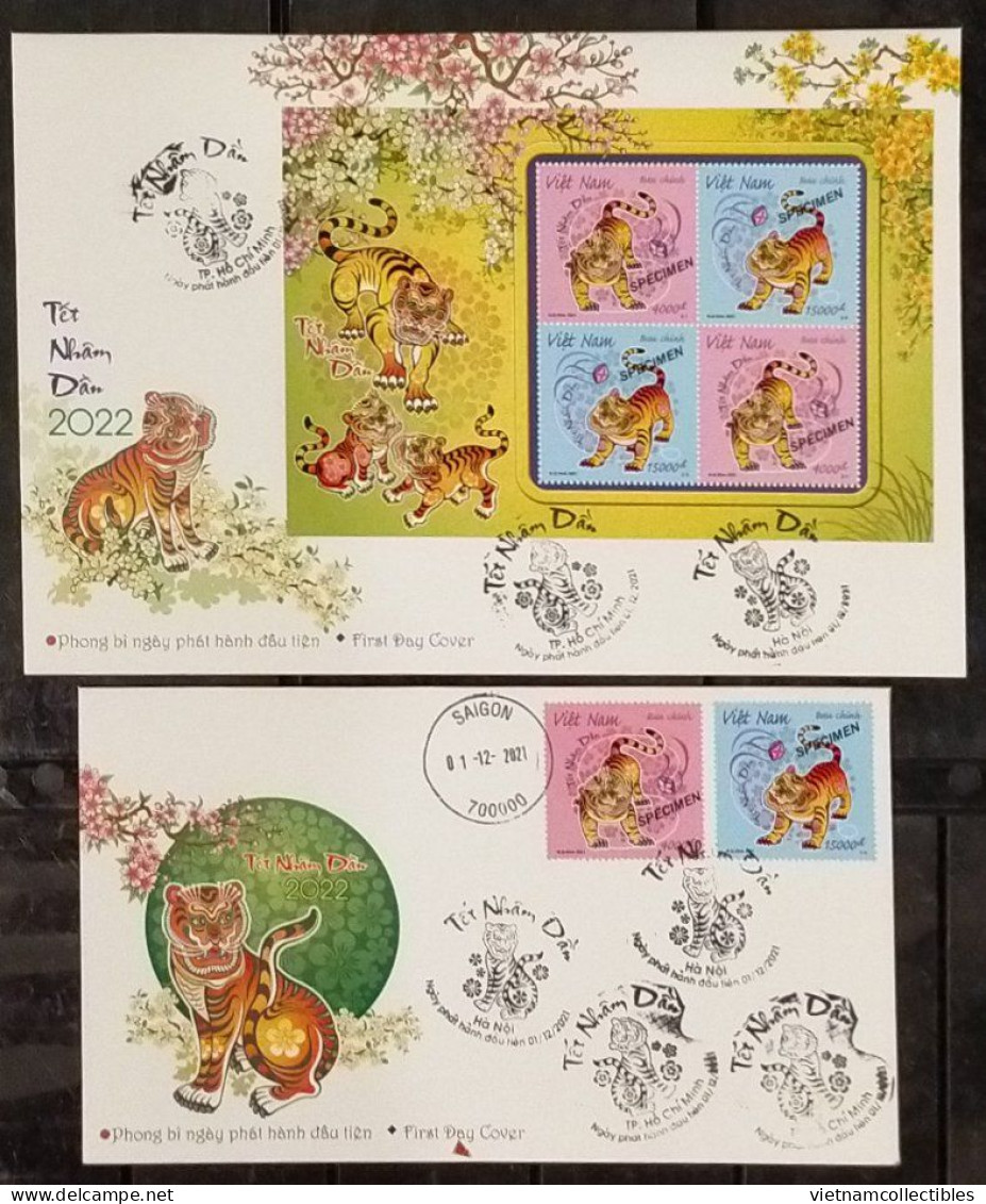 FDC Vietnam Viet Nam With SPECIMEN Stamps & Souvenir Sheet 2021 : New Year Of Tiger 2022 / Zodiac (Ms1152) - Viêt-Nam