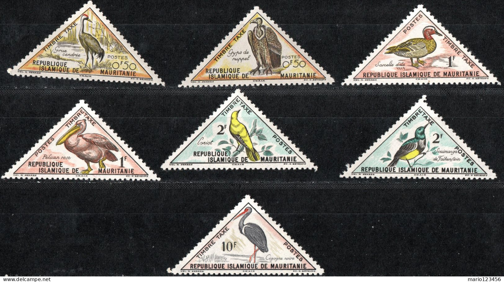 MAURITANIA, SEGNATASSE, POSTAGE DUE, FAUNA, UCCELLI, BIRDS, 1963 (MNH**) Scott:MR J26-J31,J35 - Neufs