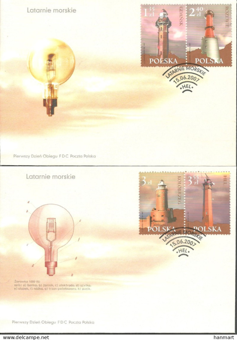 Poland 2007 Mi 4318-4321 Fi 4167-4170 FDC  (FDC ZE4 PLD4318-4321) - Lighthouses