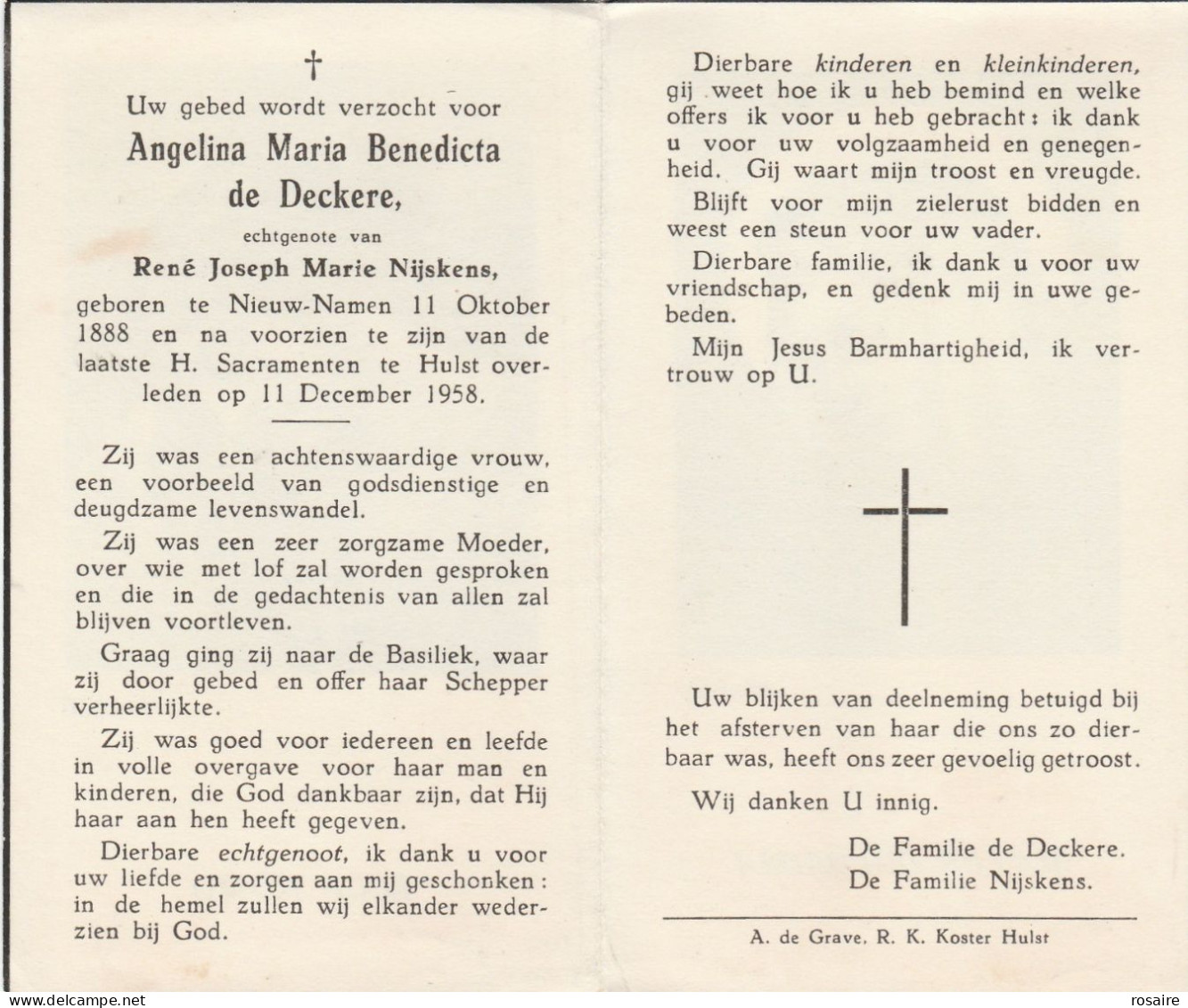 Prentje De Deckere- Nieuw-namen-hulst-zeeland-zie Scan - Images Religieuses