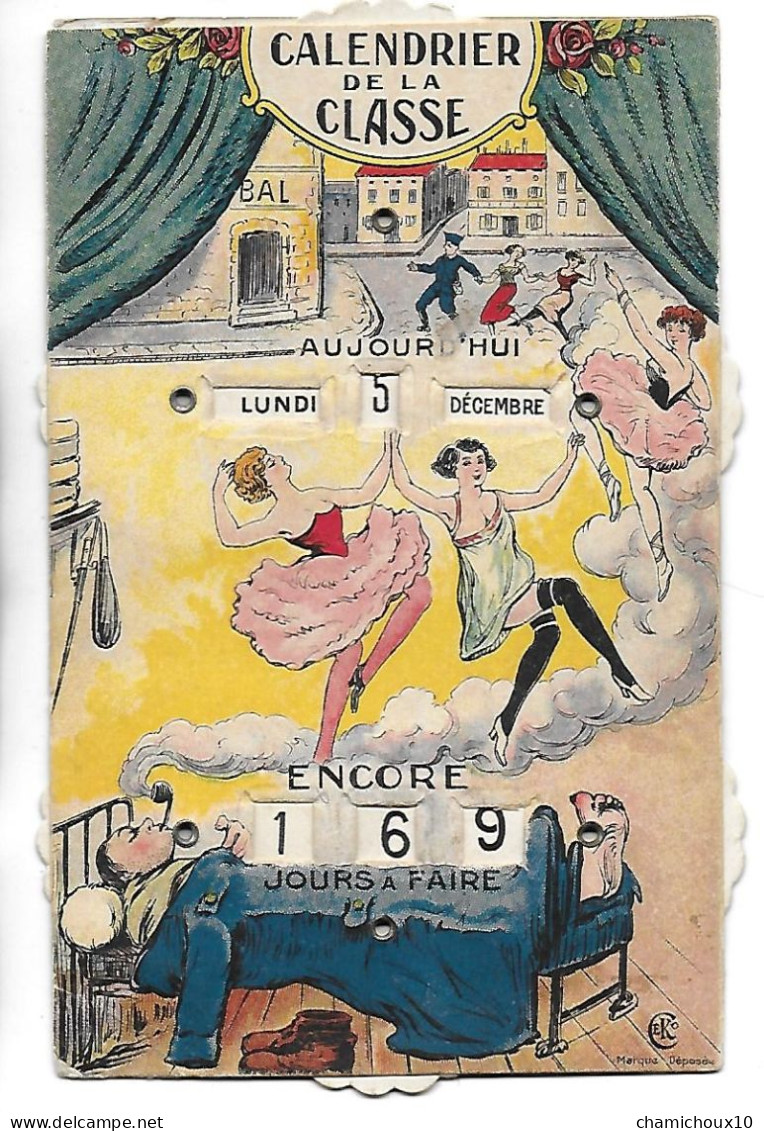 Cpa- Calendrier De La Classe Couleur--aujourd'hui Lundi 5 Décembre-encore 169 à Faire-écrite 1930-soldat Dans Lit Révant - Humoristiques