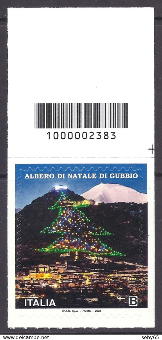 Italia / Italy 2023 - Gubbio Albero Di Natale, Christmas Trees, Noel, Mountain, Mountains, Montagne - MNH Barcode - 2021-...: Nieuw/plakker