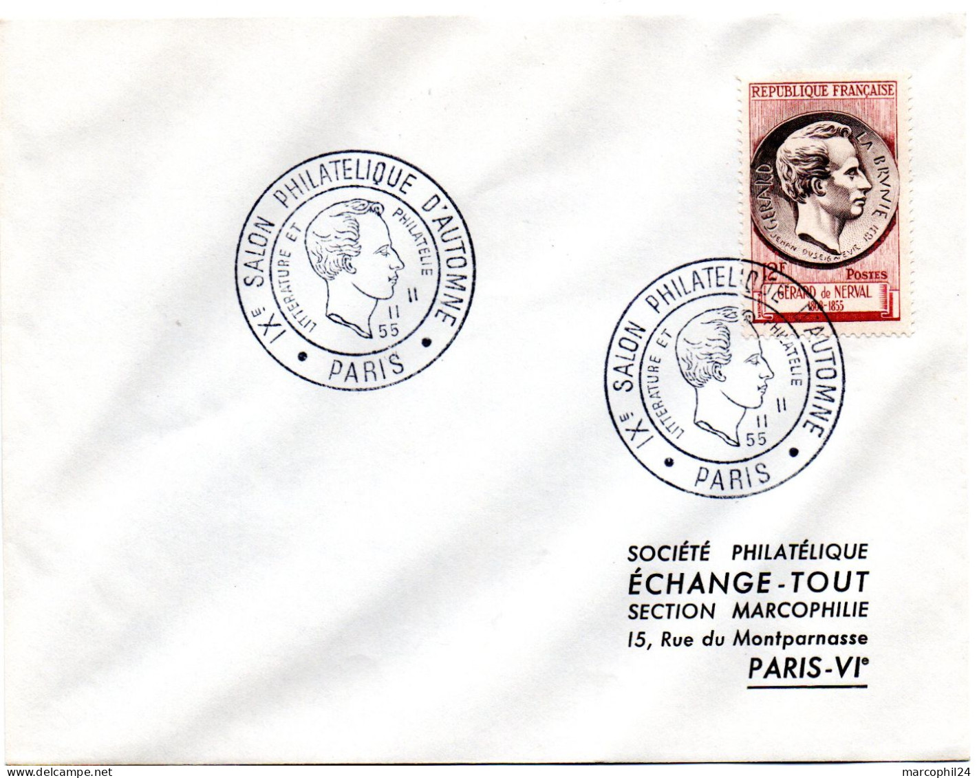 ECRIVAIN / Gérard DE NERVAL = 75 PARIS 1956 = CACHET PREMIER JOUR N° 1043 + Salon Philatélique D'Automne - Schrijvers