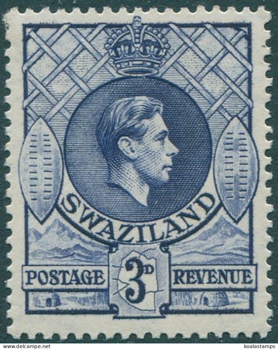 Swaziland 1938 SG32b 3d Blue KGVI MLH - Swaziland (1968-...)