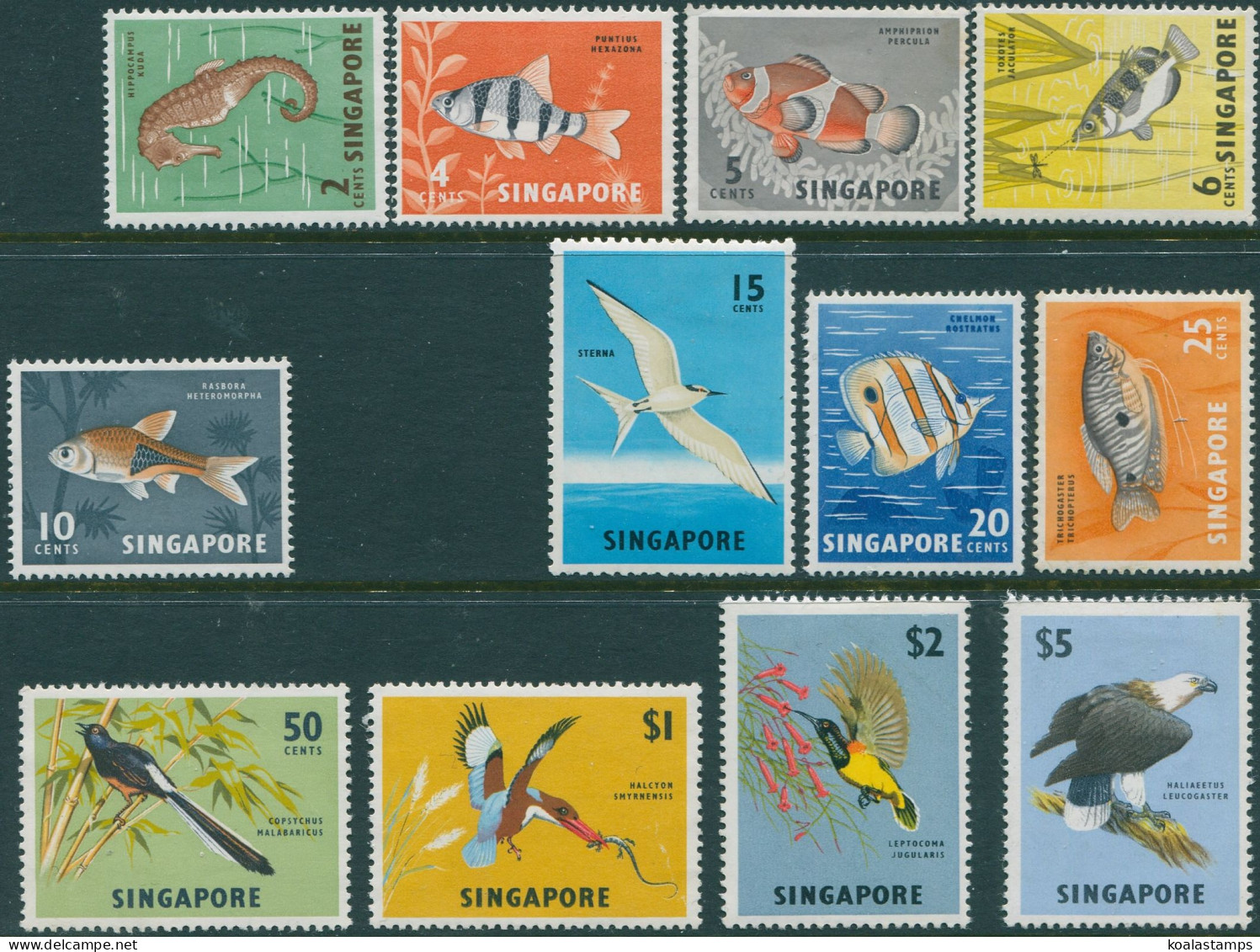 Singapore 1962 SG64-77 Orchids Fish Birds (12) MLH - Singapour (1959-...)